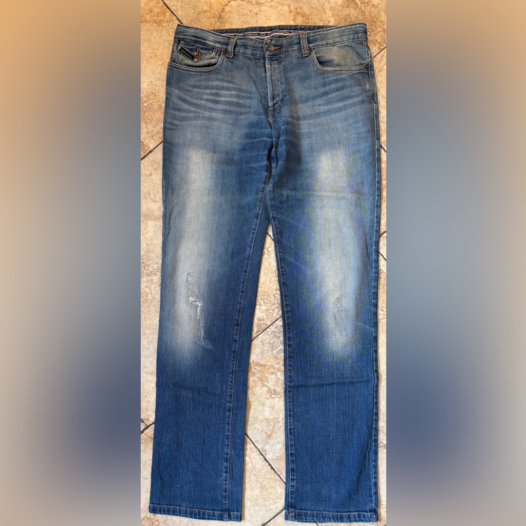 Dolce Gabbana D&G Blue Denim Distressed Straight Jeans Stretch Sz 34 Italy